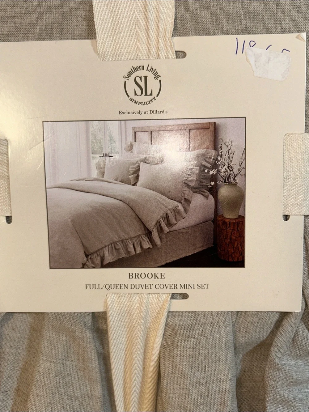 Southern Living Brooke Natural Ruffled Linen Blend Full/Queen Duvet NWT $339
